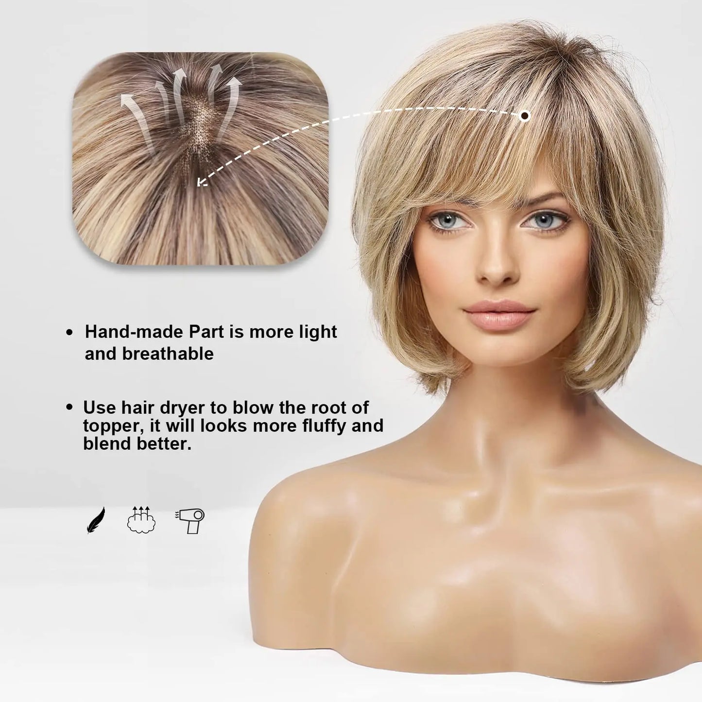 Brown Blonde Mixed Ombre Lace Front Wig – Short Wavy Bob Golden Blonde Remy Human Hair for White Women Daily Use