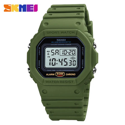 SKMEI 1628 Military Digital Watch for Men - Retro Sport Waterproof Electronic Wristwatch with LED Display
