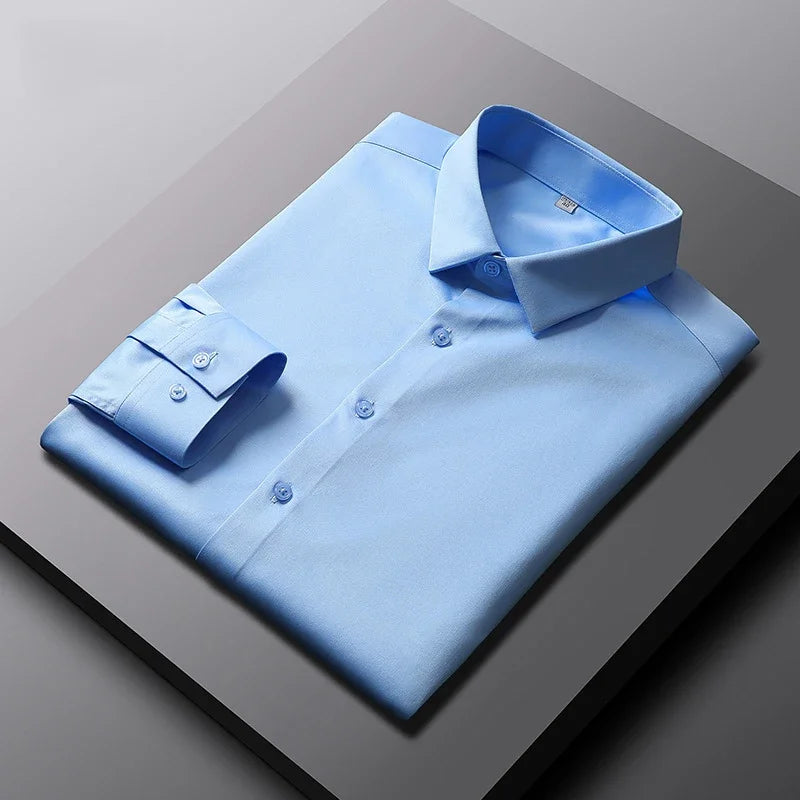 Men's Long Sleeve Dress Shirt - Solid Color Wrinkle Resistant Business Casual Top