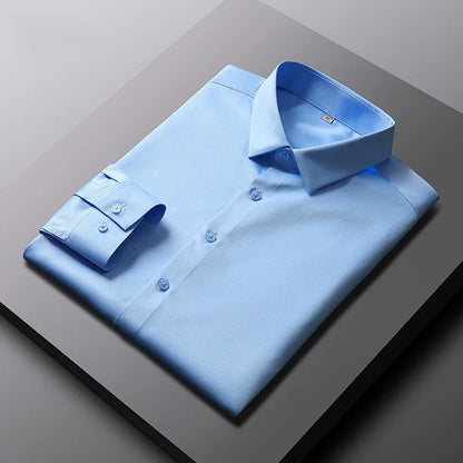 Men's Long Sleeve Dress Shirt - Solid Color Wrinkle Resistant Business Casual Top
