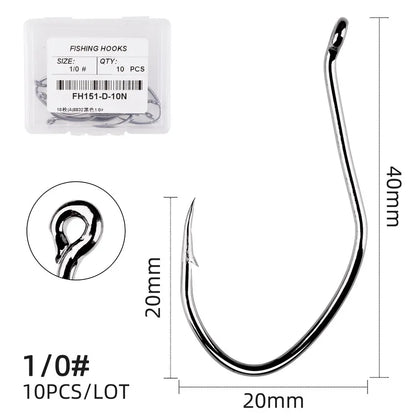 10pcs Catfish Fishing Hooks – High Carbon Steel Barbed Circle Hooks 6/0–10 V-Sharp Tackle