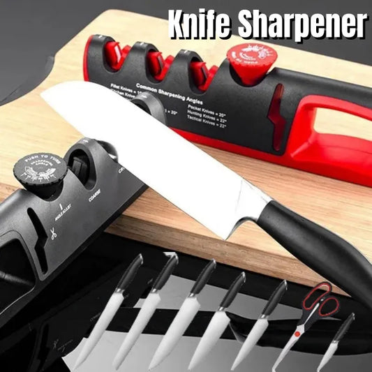 Upgraded 4-in-1 Angle Adjustable Knife Sharpener – Professional Kitchen Blade & Scissors Grinder with Sharpening Stone