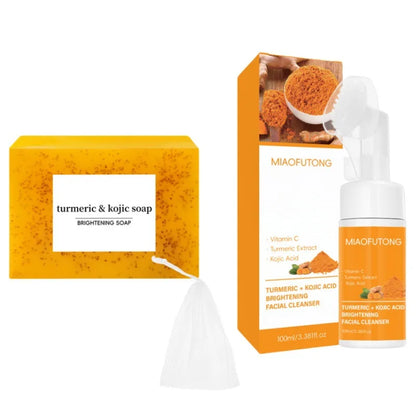 Turmeric & Kojic Acid Cleanser and Soap Set - Deep-Cleansing Skincare for Oil Control, Blackhead Care, and Radiant-Looking Skin