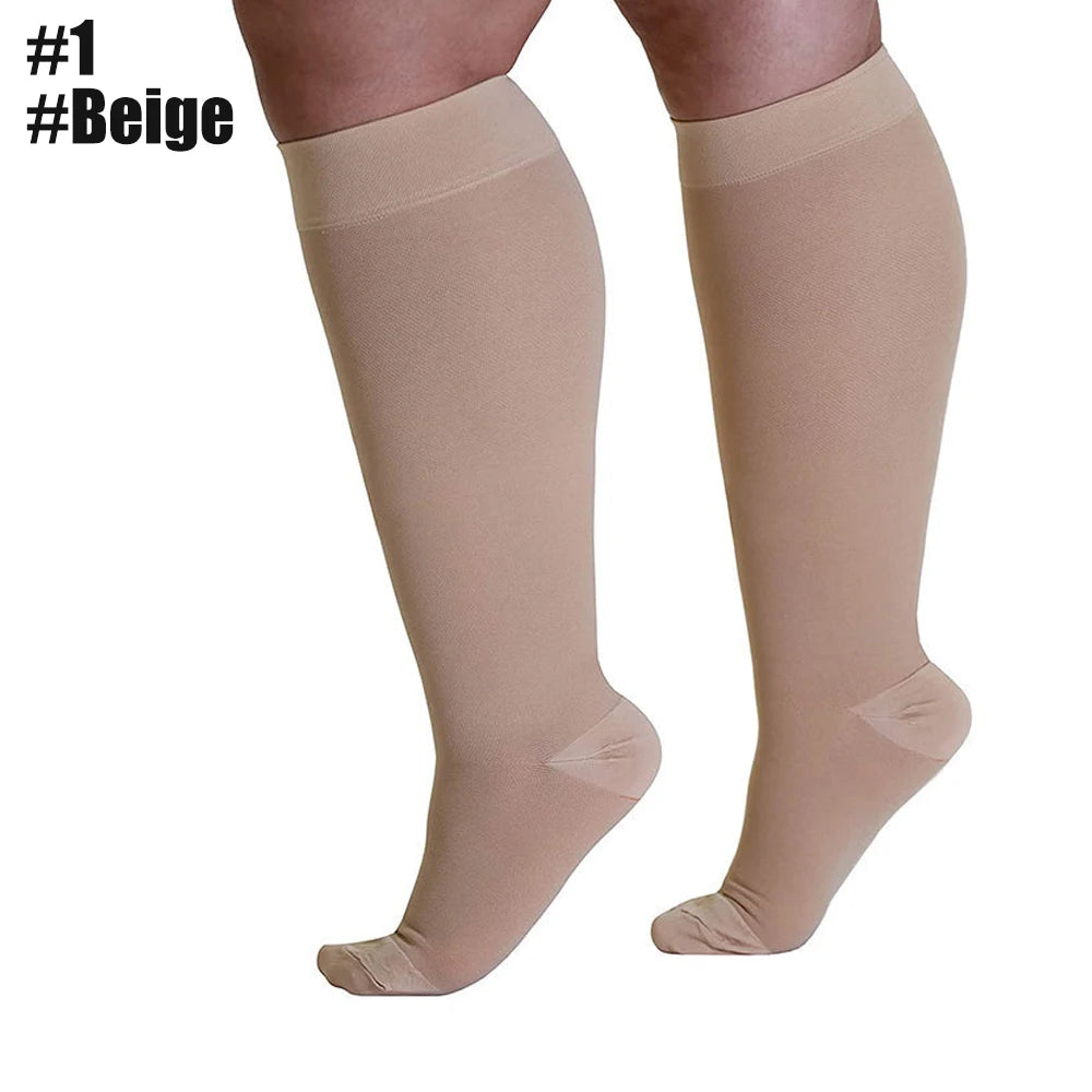 Plus Size Compression Calf Sleeves (S–7XL) – 30–40mmHg Medical Support Socks for Varicose Veins, Edema & Running Athletics Toeless Stockings for Men & Women
