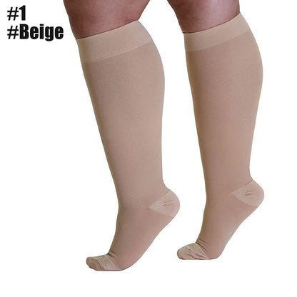 Plus Size Compression Calf Sleeves (S–7XL) – 30–40mmHg Medical Support Socks for Varicose Veins, Edema & Running Athletics Toeless Stockings for Men & Women