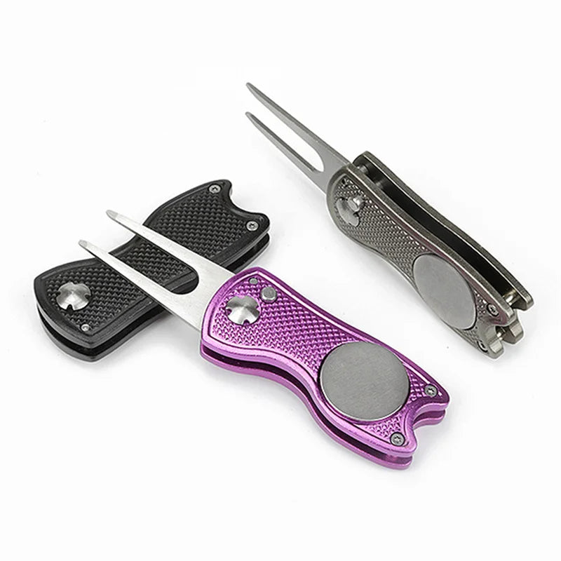 Foldable Golf Divot Repair Tool – Ball Marker & Groove Cleaner Putting Green Fork Accessory