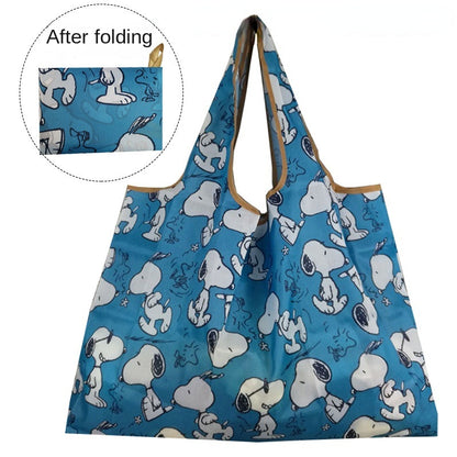 Snoopy Foldable Shopping Bag – Large Waterproof Nylon Tote, Reusable Portable Shoulder Bag for Women