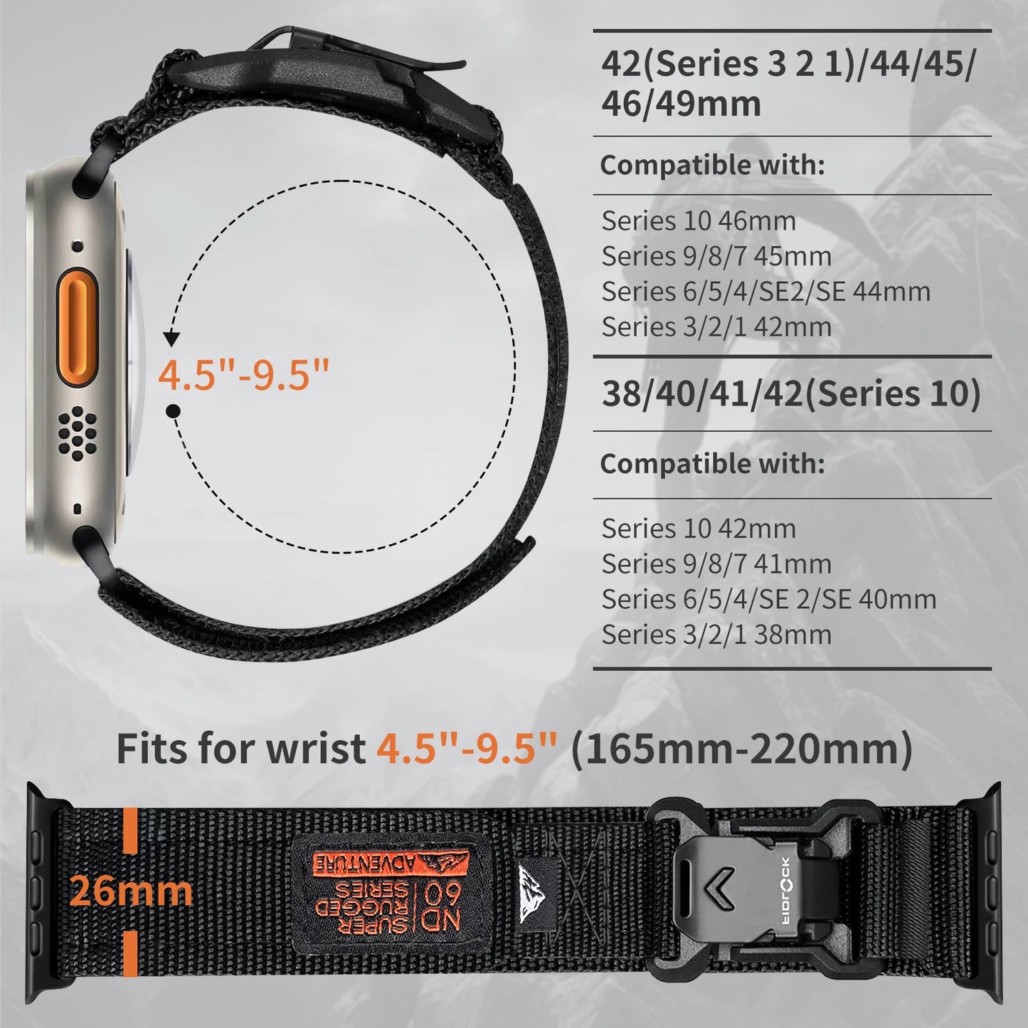 Magnetic Fidlock V-Shaped Buckle Sports Strap — Soft Wide Nylon Band Compatible with All Apple Watch Series