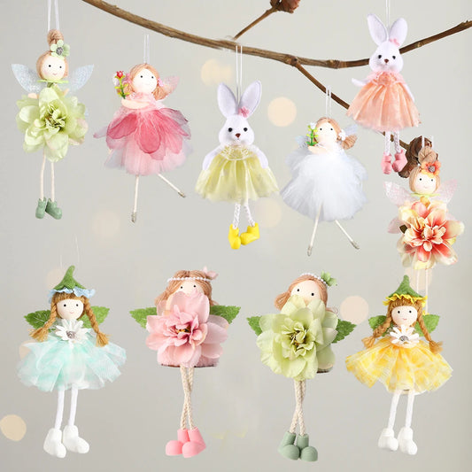 Easter Multi-Color Bunny Fairy Ornament – Yarn Skirt Angel Girl Pendant for Spring Home Decor & Kids’ Easter Party