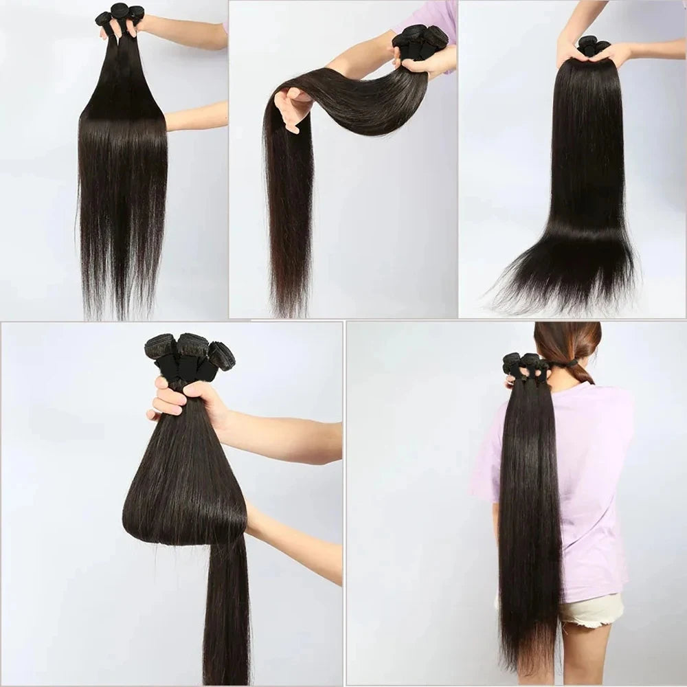 Rosabeauty Hair Straight Lace Closure Bundles – 28-40 Inch, 100% Natural Brazilian Remy Human Hair Deal for Women