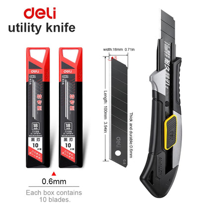 Pro Aluminum Utility Knife 18mm - SK2 Black Blade Heavy-Duty Box Cutter with 10 Replacement Blades