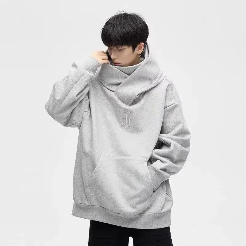 Autumn Ninja Streetwear Turtleneck Hoodie - Men's Embroidered Y2K Vintage Fleece Sweatshirt, Hip Hop Fashion