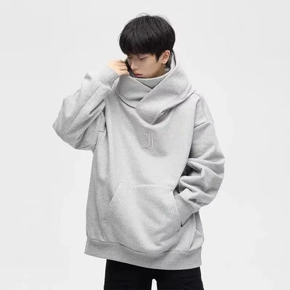 Autumn Ninja Streetwear Turtleneck Hoodie for Men – Letter Embroidered Hip Hop Fashion Sweatshirt, Y2K Vintage Fleece