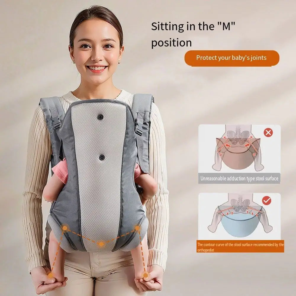 4-in-1 Ergonomic Baby Carrier with Hip Seat - Adjustable Newborn Kangaroo Wrap Breathable Front-Facing Baby Backpack