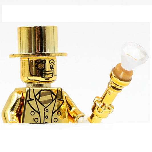 Electroplated Chrome & Gold Mini Building Block Action Figures – Collectible Toy Set