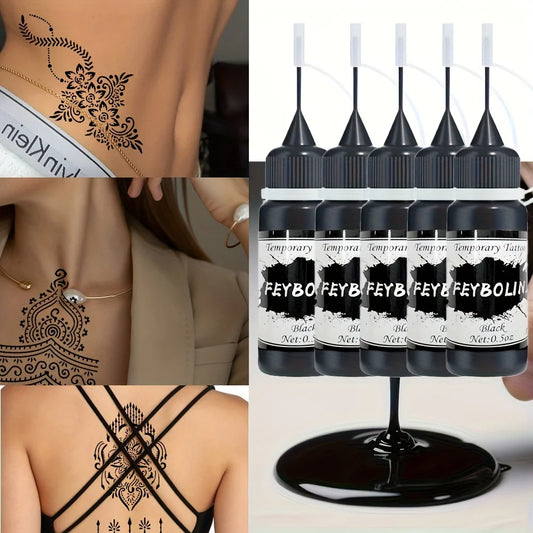 Long-Lasting Black Henna Temporary Tattoo Gel – Multi-Pack Body Art for Festivals, Parties & Role Play (1/3/5pcs)