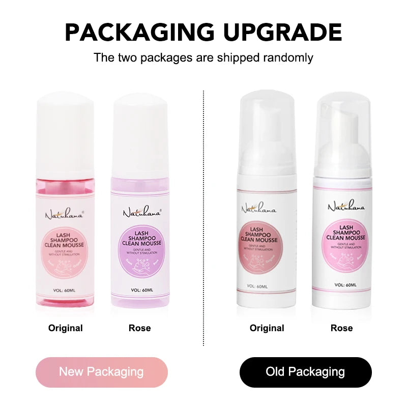 NATUHANA 60ml Gentle Lash Cleansing Mousse - Eyelash Shampoo for Extensions, Grafting, Makeup Removal & Glue Cleanser