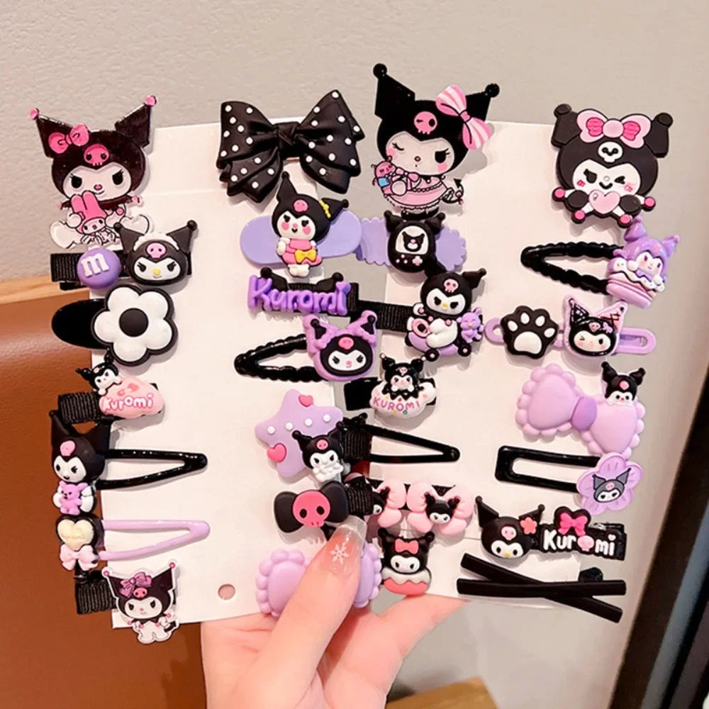 14 Piece Sanrio Kuromi Bow Headband Set – Cute Double Ponytail Leather Bands for Kids, Hair Accessories & Holiday Gift