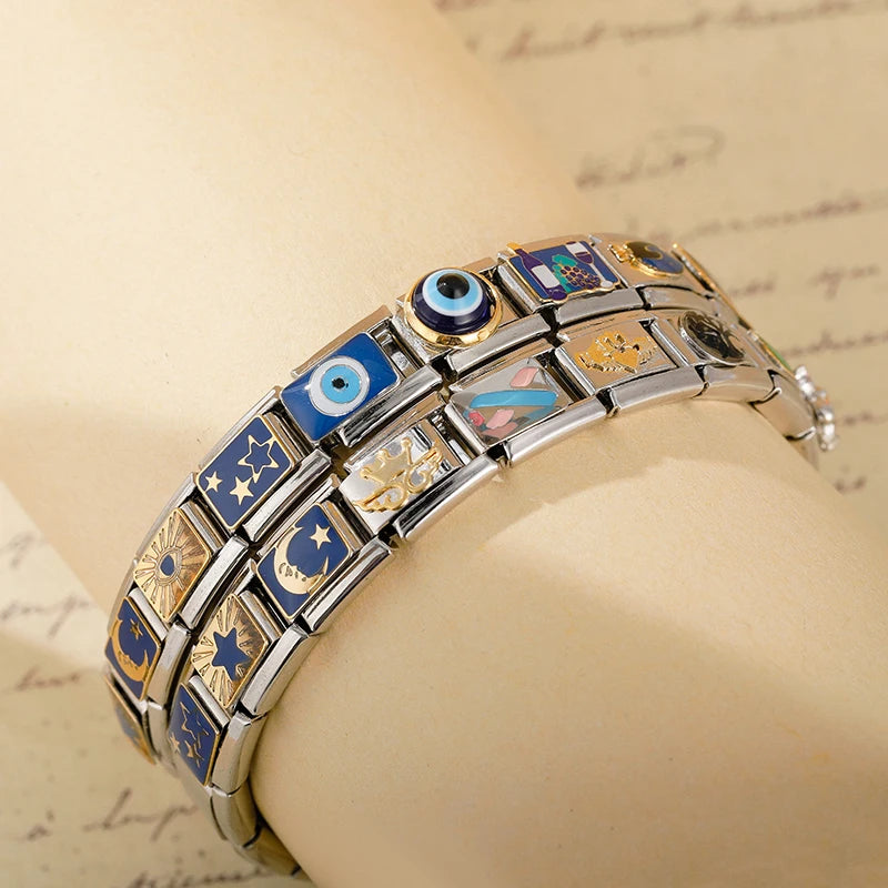 Hapiship 2024 Eye Moon Star Fish Spider Poker Queen Charm – Italian Links for 9mm DIY Bracelet Jewelry DJ854