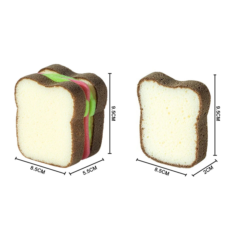 Cute Toast-Shaped Dishwashing Sponges - Washable Scrubber Tools for Pots, Sandwich Type Dishcloth Kitchen Cleaning Towel