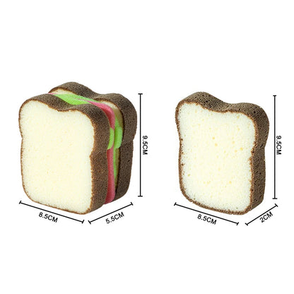 Cute Toast-Shaped Dishwashing Sponges - Washable Scrubber Tools for Pots, Sandwich Type Dishcloth Kitchen Cleaning Towel
