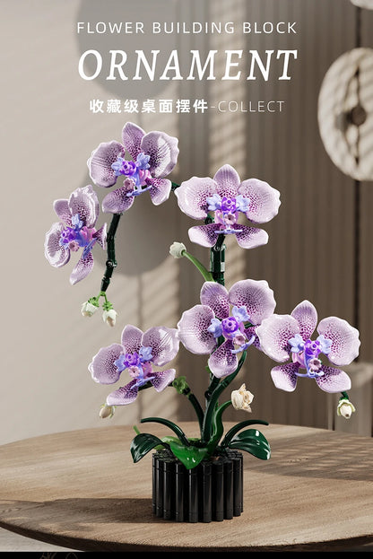 619PCS Phalaenopsis Orchid Building Blocks – Potted Flower Model Toy for Kids & Home Decor