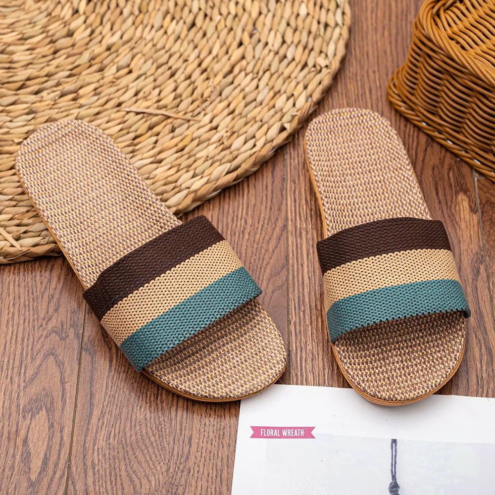 Women's Summer Linen Slippers – Lightweight EVA Flat Sandals, Casual Home Shoes