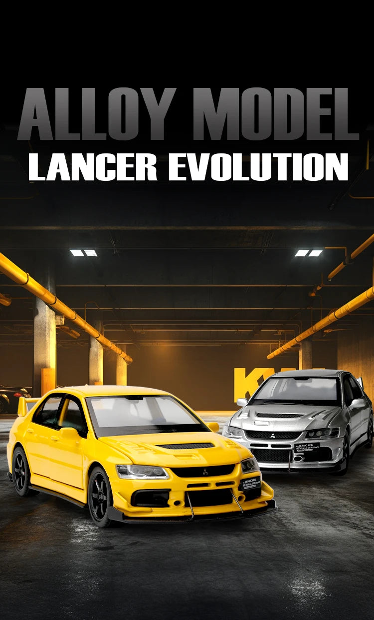 JDM 1:32 Mitsubishi Lancer Evolution IX — Diecast Metal Alloy Racing Car Model with Sound & Light, Right Rudder Gift