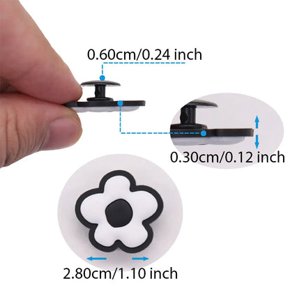15PCS Cute Black & White Flower Shoe Charms – DIY Buckle Accessories for Boys & Girls Sandals