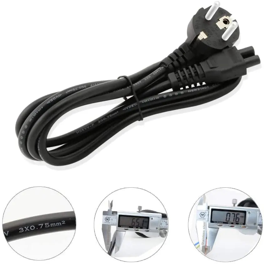1.5M EU 3-Pin Laptop Power Cord - Universal AC Charger Cable for HP, Dell, Toshiba, Sony, ASUS, Lenovo & Samsung Notebooks