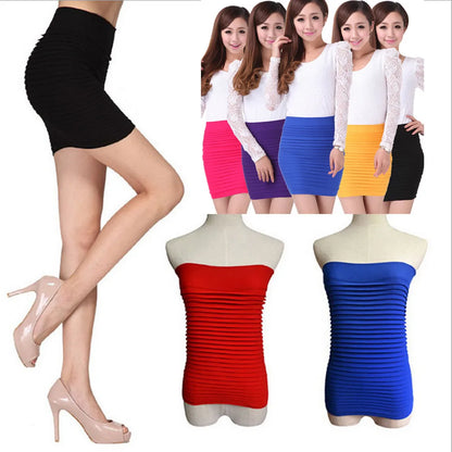 Women’s Summer High Waist Pleated Skirt – Solid Color Elastic Mini Skirt, Slim Draped Pencil Skirt for Office & Sexy Look