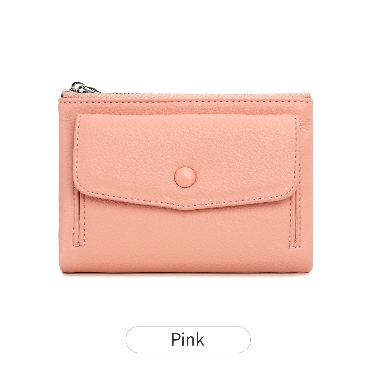 Women’s PU Leather Short Double Zipper Wallet – Simple Solid Color, Large Capacity Credit Card Holder with Coin Pocket