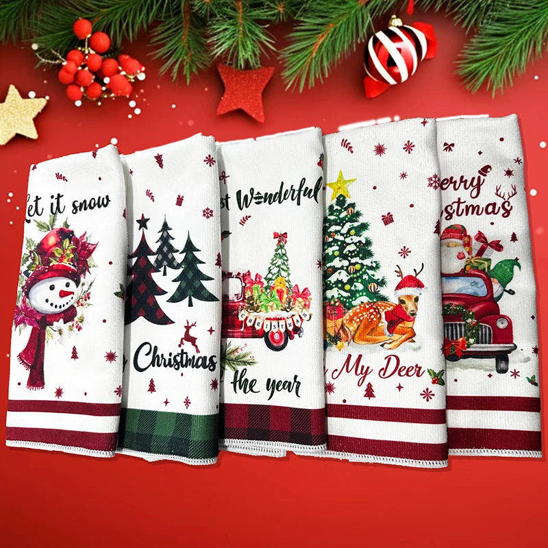 5-Pack Christmas Towels — Soft, Absorbent, Cartoon Holiday Patterned Towels for Festive Decorations