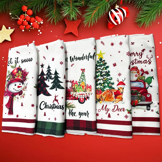 5-Pack Christmas Towels — Soft, Absorbent, Cartoon Holiday Patterned Towels for Festive Decorations