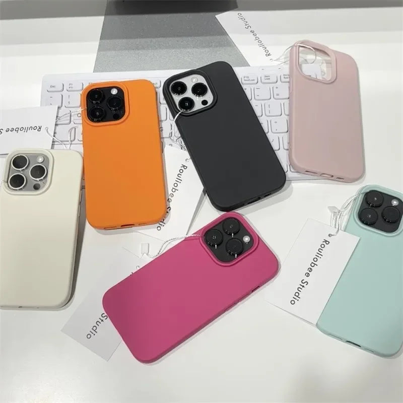 Luxury Frosted TPU Phone Case – Solid Color Shockproof Bumper for iPhone 11-16 Pro Max & Plus