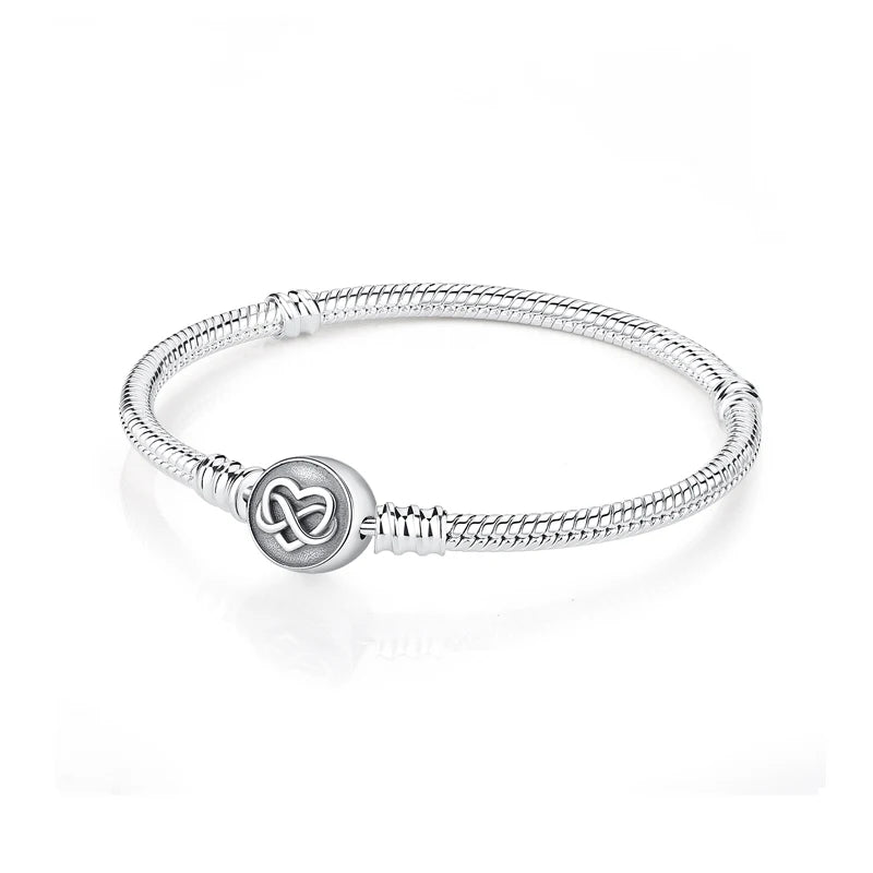 925 Sterling Silver Love Heart Charm Bracelet – Rose Gold Snake Chain Bangle for Women | DIY Luxury Bead Jewelry Accessories