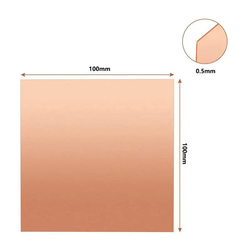 Copper Sheet Metal Plate - 0.25–8mm Thick Cu Copper Sheet, 100×100mm or 150×150mm Metal Plate