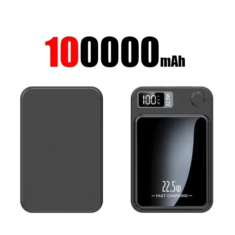 Lenovo 100000mAh Magnetic Power Bank - Wireless Fast Charger Portable Battery Pack for iPhone, Samsung & Xiaomi