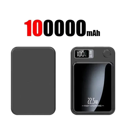 Lenovo 100000mAh Magnetic Power Bank - Wireless Fast Charger Portable Battery Pack for iPhone, Samsung & Xiaomi