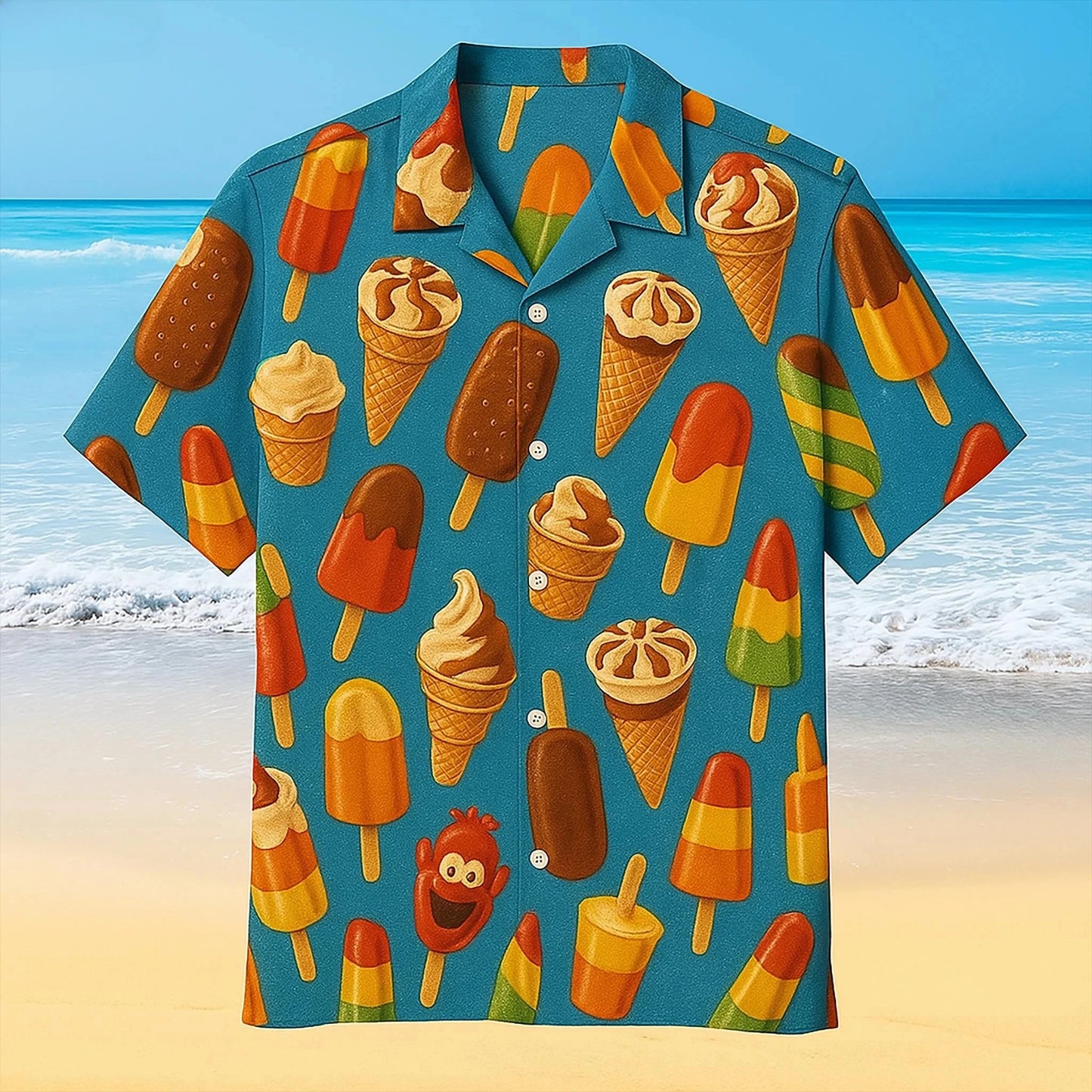 3D Ice Cream Hawaiian Shirt - Funny Unisex Short Sleeve Aloha Beach Top for Summer
