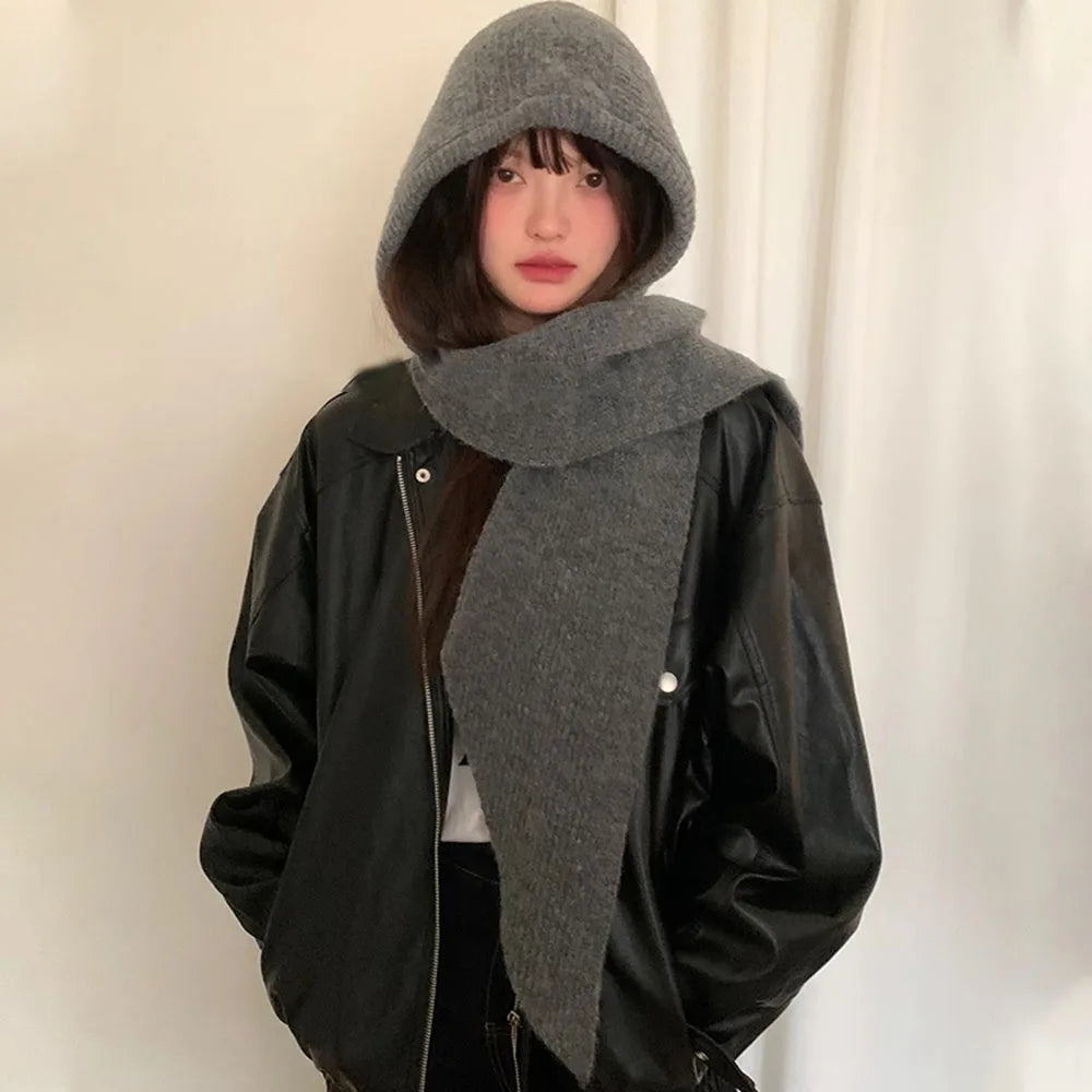Y2K Balaclava Beanie Hat & Scarf – Thick Knit One-Piece Winter Neck Warmer Retro Style