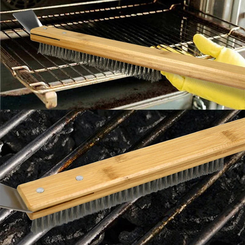 Kitchen Pizza Oven Copper Brush with Wood Handle - Bristle Brass Grill Cleaning Small Brush for Oven Cleaner