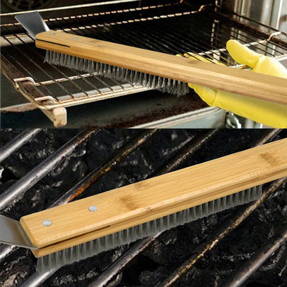 Kitchen Pizza Oven Copper Brush with Wood Handle - Bristle Brass Grill Cleaning Small Brush for Oven Cleaner
