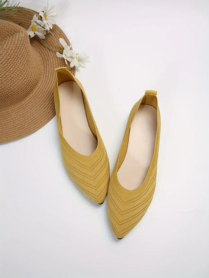 Women’s Pointed Toe Knitted Slip-On Flats – Solid Color Casual Breathable Ballet Loafers