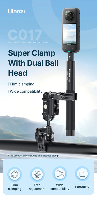 Ulanzi CO17 Super Clamp with 360° Dual-Head Magic Arm & Arri Adapter for Panoramic Camera, LED Light, and Umbrella