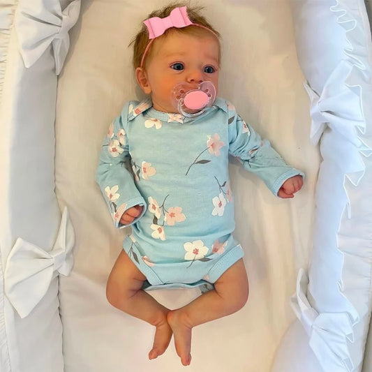 46cm Reborn Baby Doll Felicia – Newborn Blue Eyes, Soft Hand-Rooted Hair, 3D Skin Tone with Veins, Gift Toy