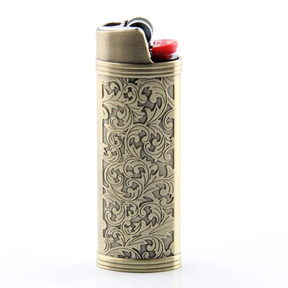 Metal Cowboy Boot Lighter Case - Cute Cat Eye Rhinestone Embroidered Zinc Alloy BIC J6 Sleeve Cover