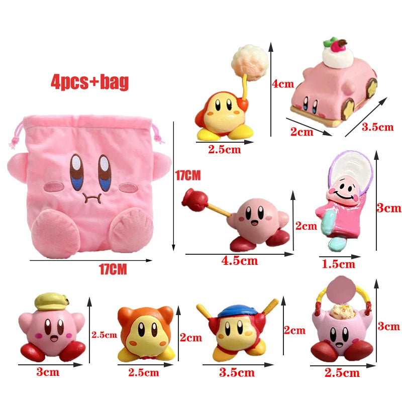 Star Kirby Action Figures — Cute PVC Toys with Cartoon Drawstring Storage Bag, Pocket-Sized Action Figures