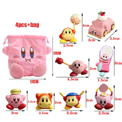 Star Kirby Action Figures — Cute PVC Toys with Cartoon Drawstring Storage Bag, Pocket-Sized Action Figures
