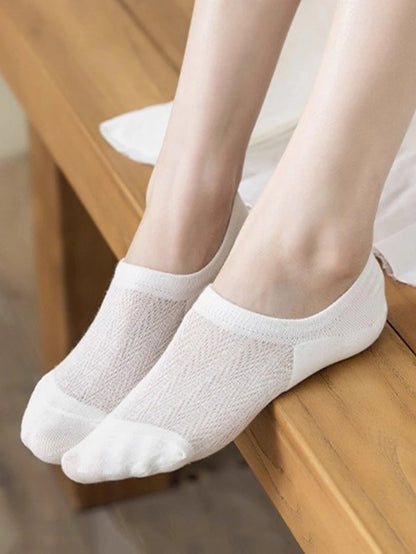 5 Pairs Women’s No-Show Socks – Summer Invisible Short Lace Boat Socks, Breathable Non-Slip Silicone Fashion Socks